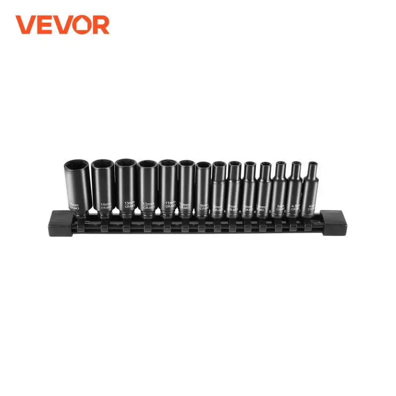 VEVOR Drive Impact Socket Set Cr-Mo Alloy Steel for Auto Repair Easy-to-Read Size Markings Rugged Construction Socket Organizer