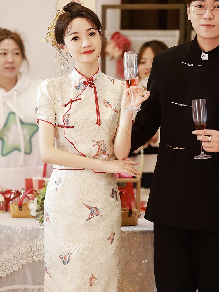 

Новый китайский костюм с вышивкой для помолвки и повседневной носки, из полиэфирного волокна
