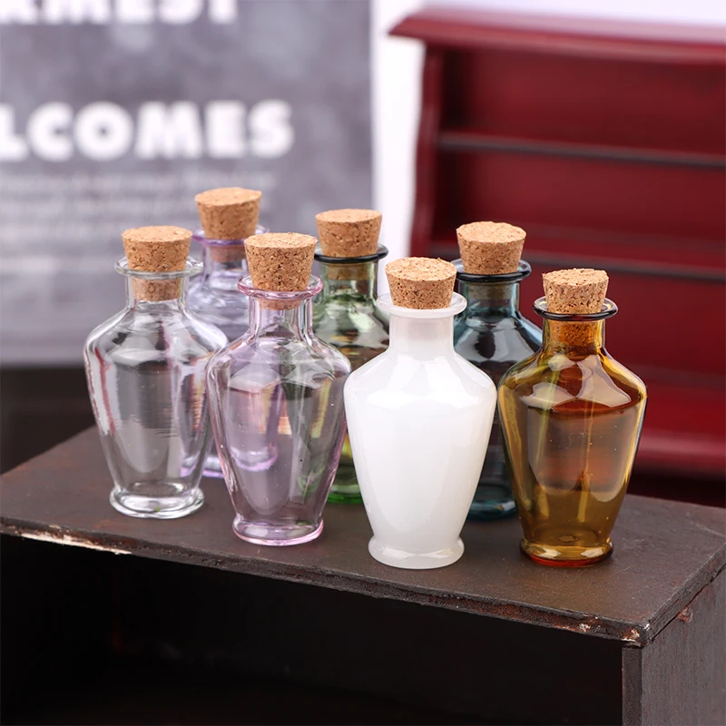 Doll House Vase Glass Bottle Storage Jar Miniature Mini Glass Bottle Cork Lid Small Jar Model Doll House Decoration Pretend Play