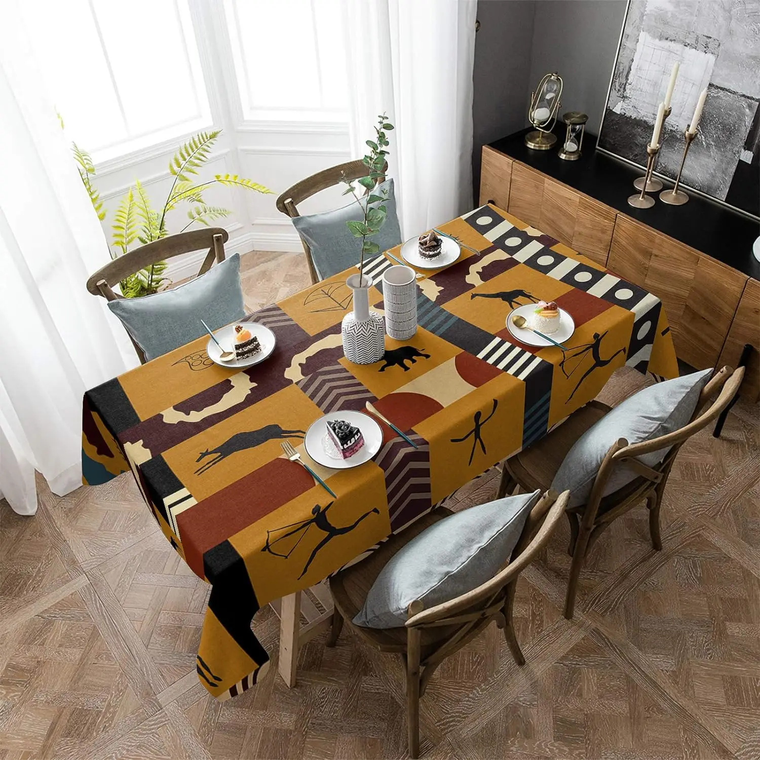 African Tribe Print Rectangle Tablecloth Holiday Party Decorations Reusable Waterproof Tablecloth Kitchen Dining Table Decor