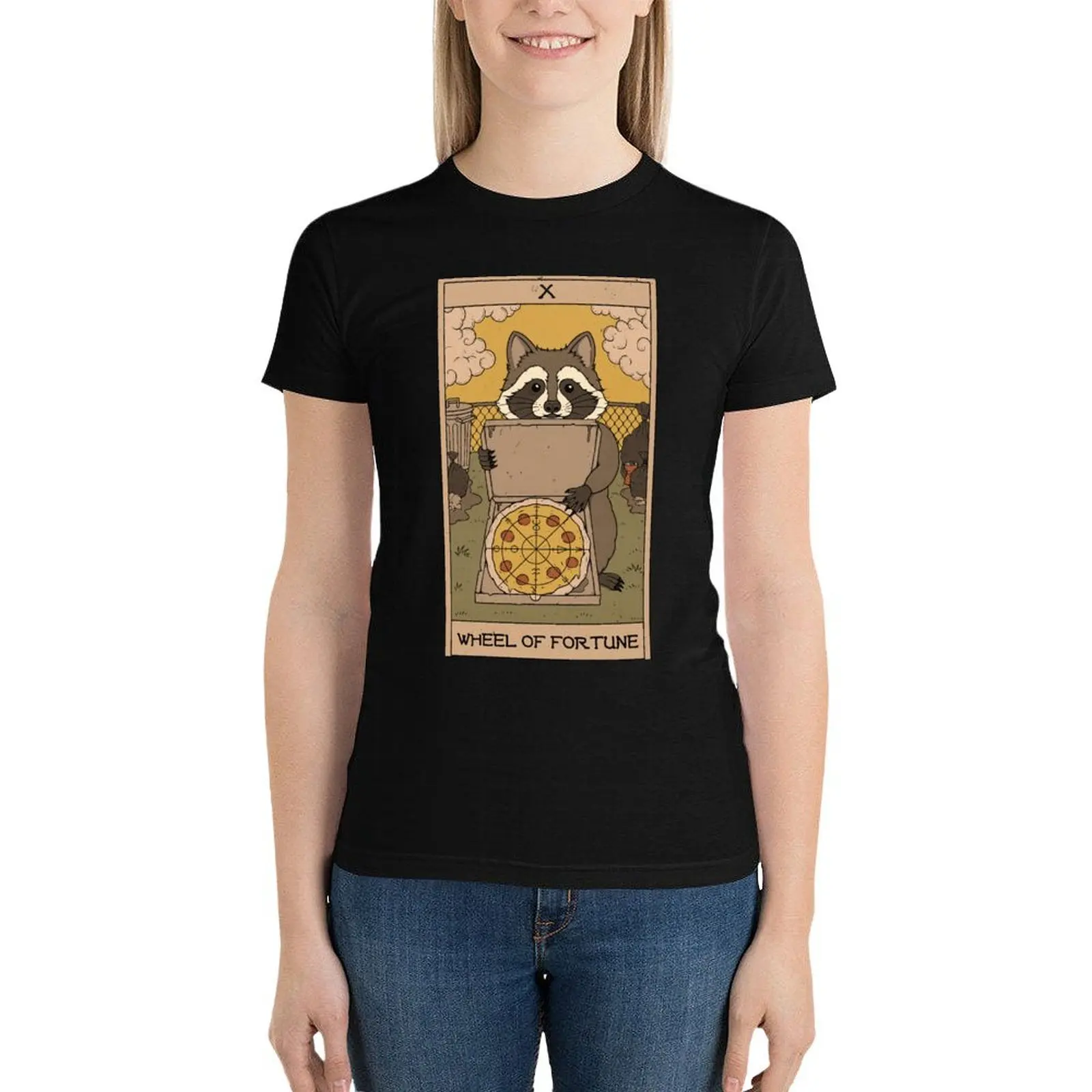 

Wheel of Fortune - Raccoons Tarot T-Shirt anime clothes aesthetic clothes Women clothes