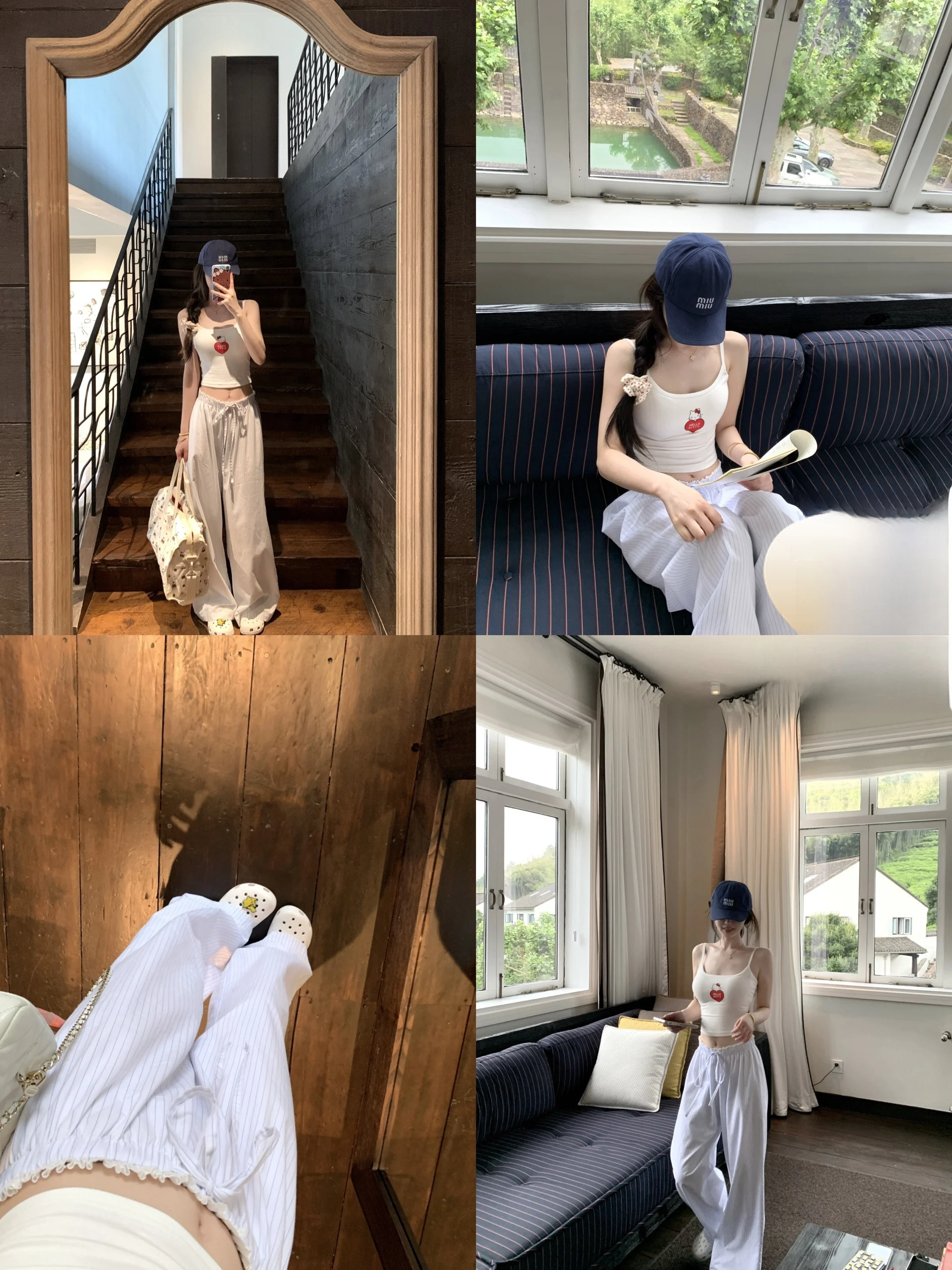 

Poet Wong Summer Fren, хлопковый комплект в синюю полоску, женские модные ансамбли, брюки с надписью, очаровательная соленая морская любовь