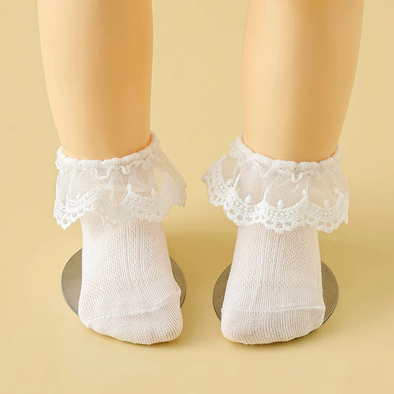 Suefunskry-Calcetines cortos de encaje para niños y niñas, medias con volantes y ojales, de princesa, primavera y verano