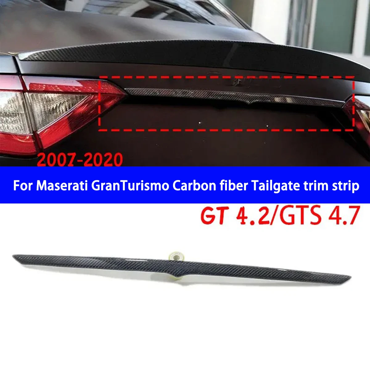 

For Maserati GranTurismo GT Real Carbon Fiber Rear Trunk Decorative Strip for 2007-2020 Add-on Style Tailgate Decorative Strip