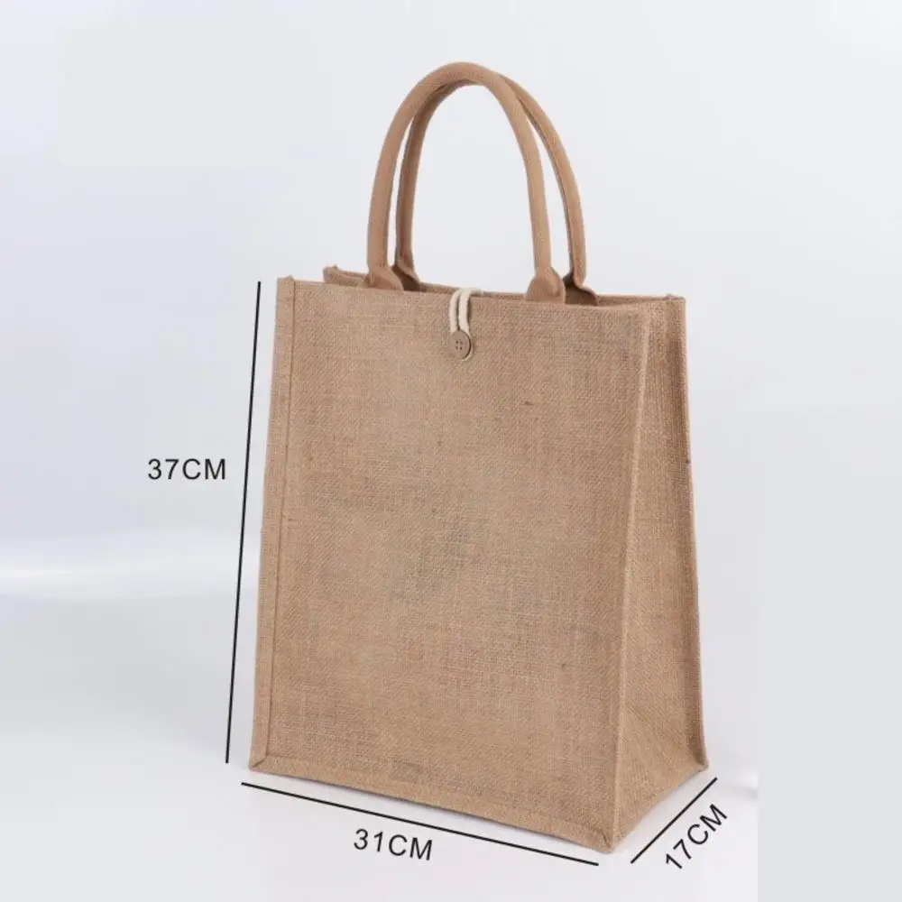 Linen Tote Bag Linen Handle Coarse Reusable Linen Beach Shopping Bag Gift Packaging Bag Handheld Jewellery Storage Bag