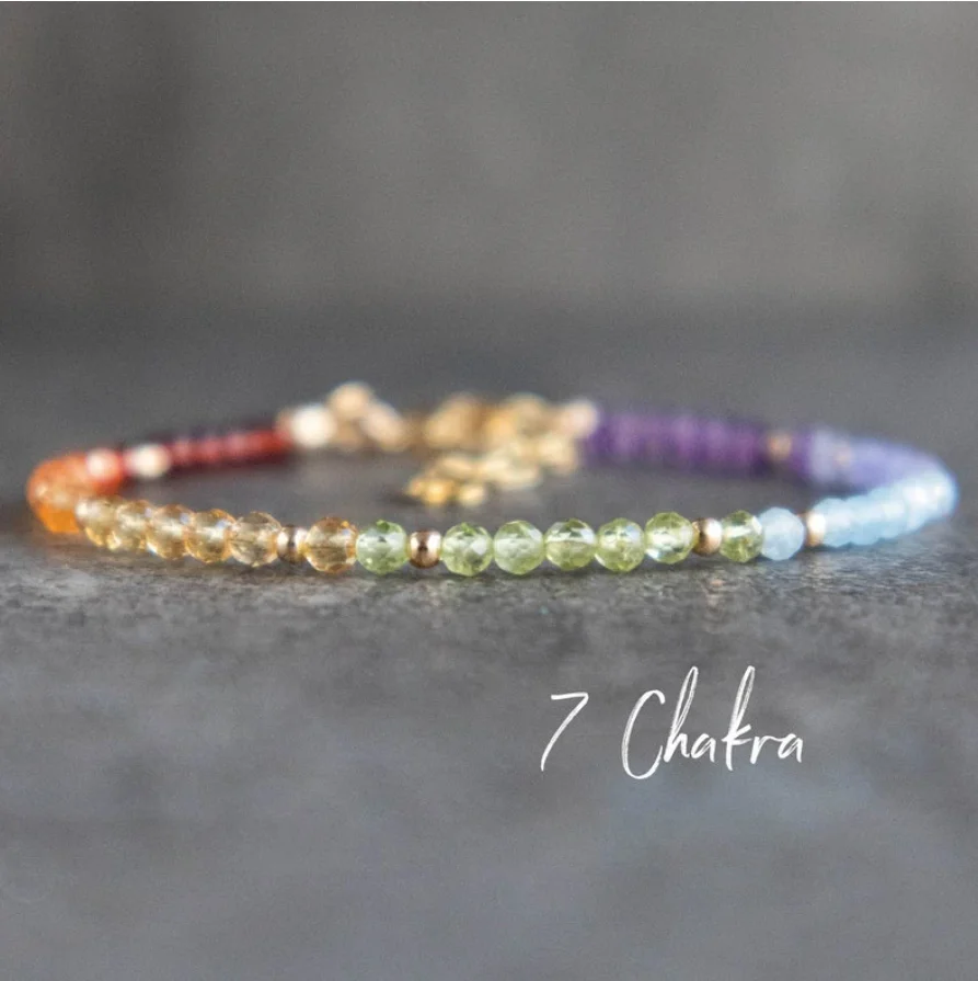 7 Chakra Bracelet in Sterling Silver&Rose Gold, Homemade Authentic Small Chakra Crystals Bracelet