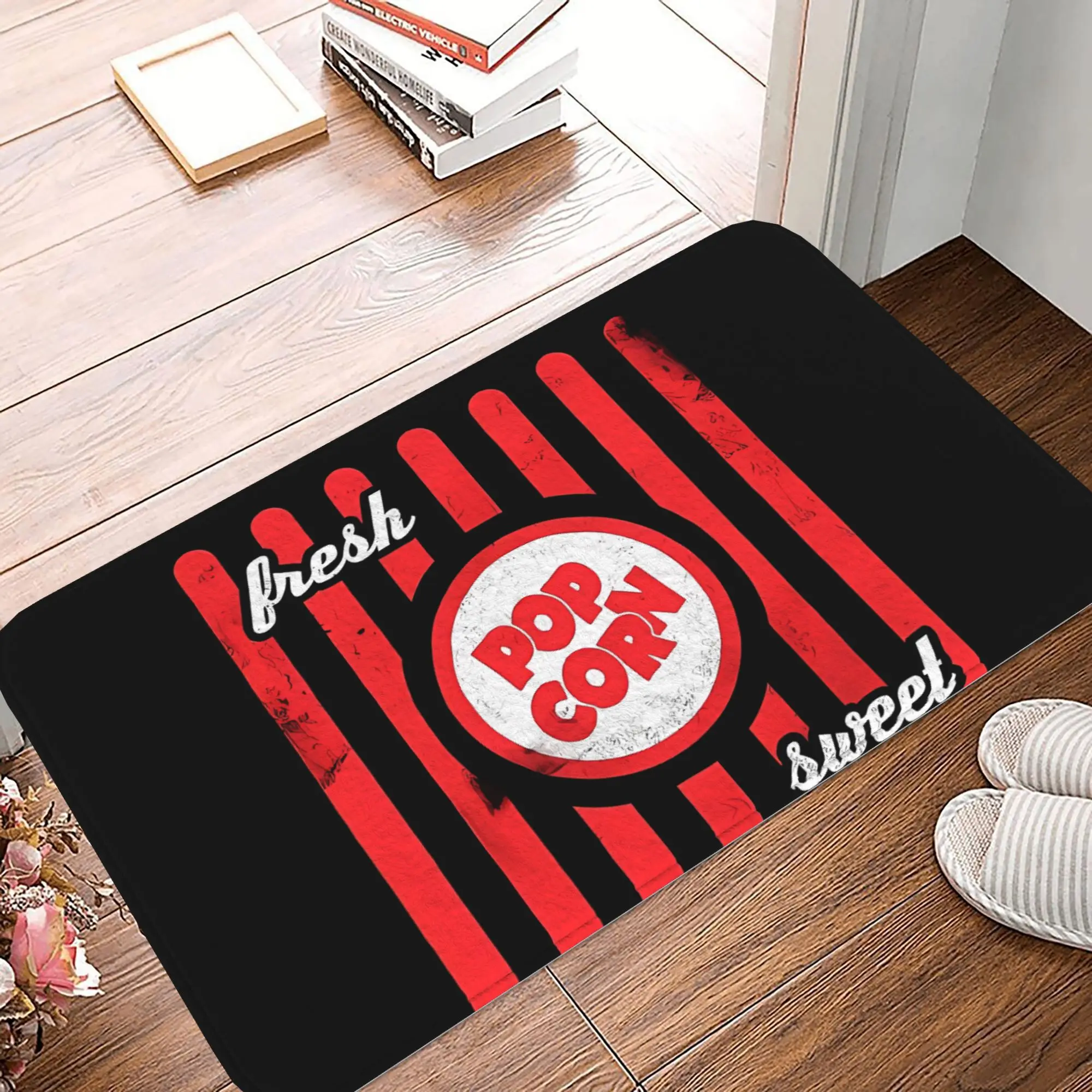 Popcorn Movie Theater Mat Retro Cinema Design Decorative Floor Mat – 31x20 Inch, Soft Non-Slip Rug for Entryway & Living Room