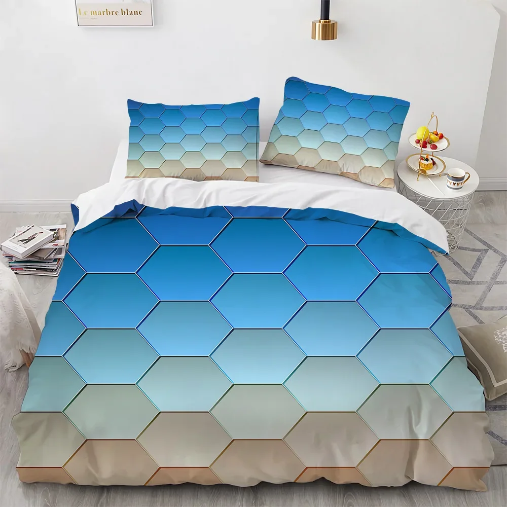 

3PCS Single-sided Honeycomb Printed Comforter Bedding Sets Comfortable Bedspreads Comforter Duvet King QueenBedding BirthdayGift