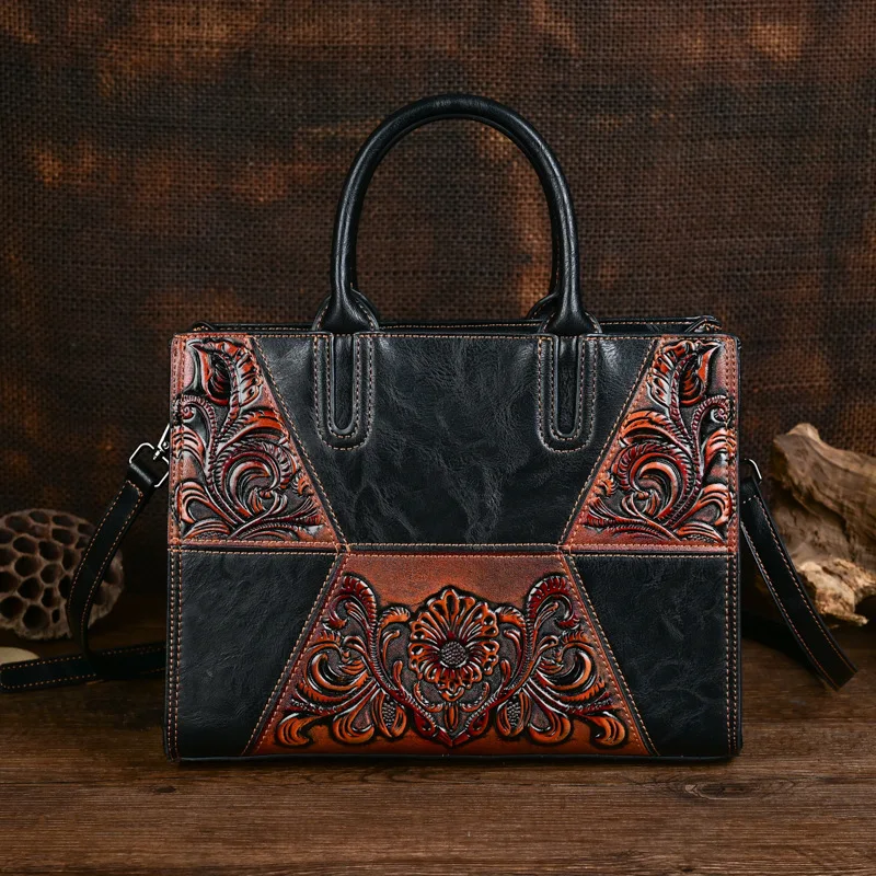 

Johnature Retro Embossed Spliced Women's Leather Bag 2025 New Large Capacity Versatile Shoulder Crossbody Bags