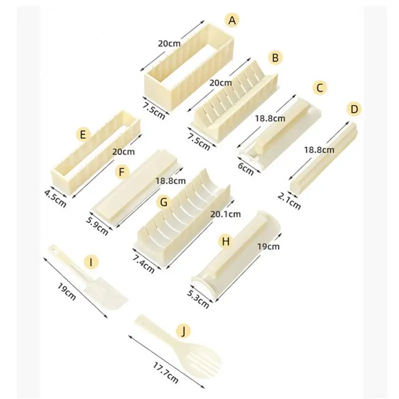 Sushi Mould 10 Piece Set Sushi Ware Household Rice and Vegetable Roll Mould Set Sushi Roll Seaweed Tools