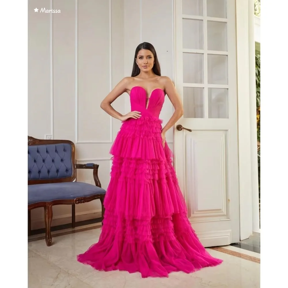 

Marissa V-neck Women's Prom Dress 2025 Evening Dresses Woman Elegant Party Dresses 2025 Pink Chiffon Custom Made Layered Formula