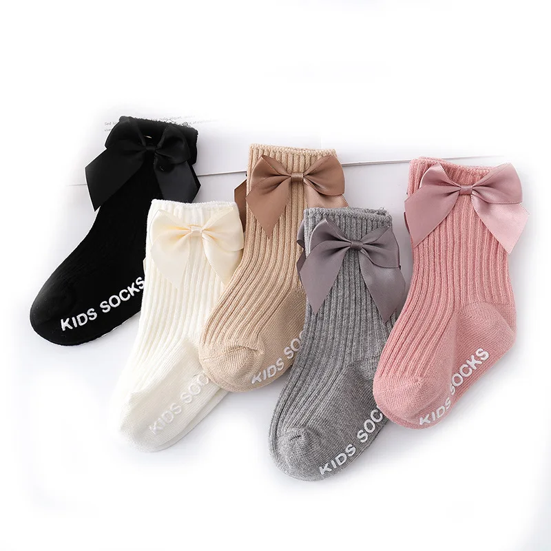 Baby Stuff Children Girl Cute Big Bow Socks Newborn Non-slip Mid-tube Floor Socks Infant Accessories  Kids Clothes Four Seasons