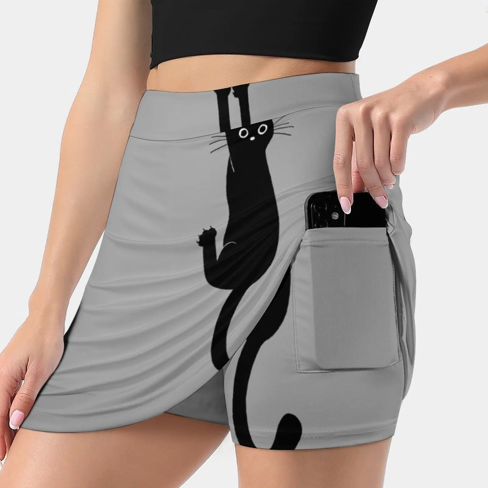 Black Cat Holding On Women's skirt Aesthetic skirts New Fashion Short Skirts Cat Black Cat Cats Black Cats Animals Animal Pets