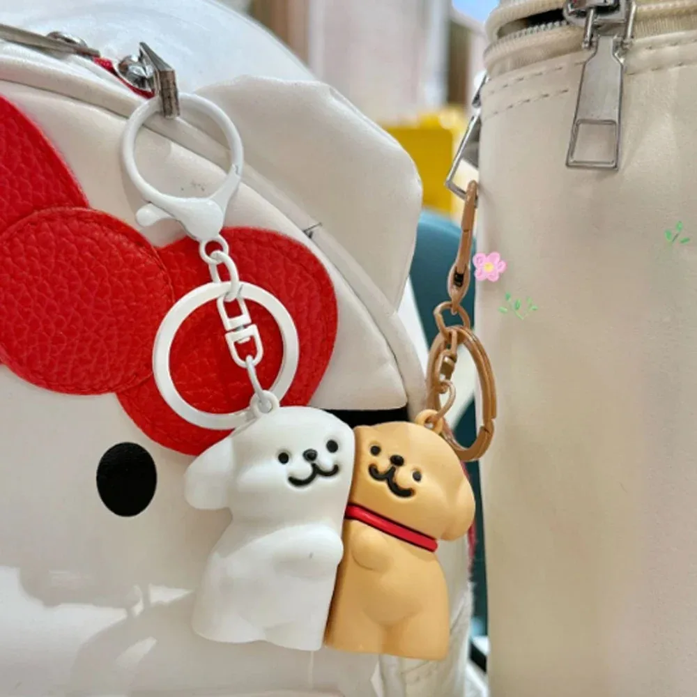 1/2/4 pares bonito dos desenhos animados magnético cão chaveiro boneca casal estilo filhote de cachorro mochila pingente animal chaveiro saco escolar decoração