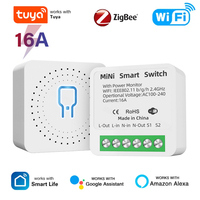 Tuya WiFi Zigbee Smart Switch with Power Monitor, Mini 16A, DIY Light Switches, 2 Way Wireless, Work with Alexa, Google Home