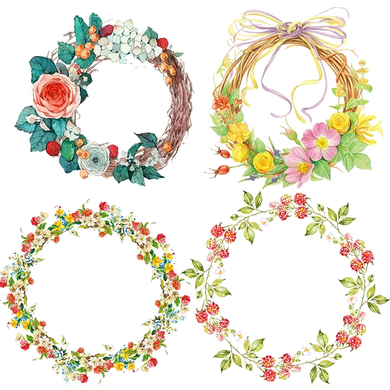 

QCF225 Pastoral Style Wreath Wall Sticker Art For Home Decoration Celebration Decoration Decal