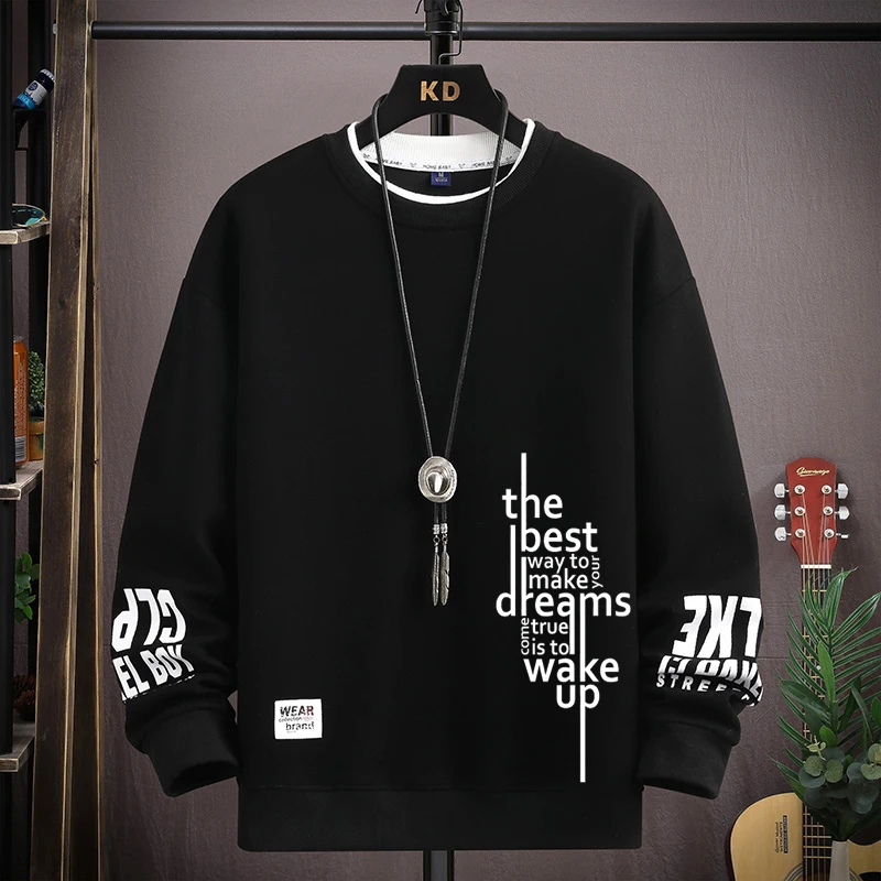 2025 New Men's Sweatshirts S-5XL Hoodies Autumn Letters Printed Long Sleeve T-shirt Fashion Men's Clothing O Neck Harajuku Top