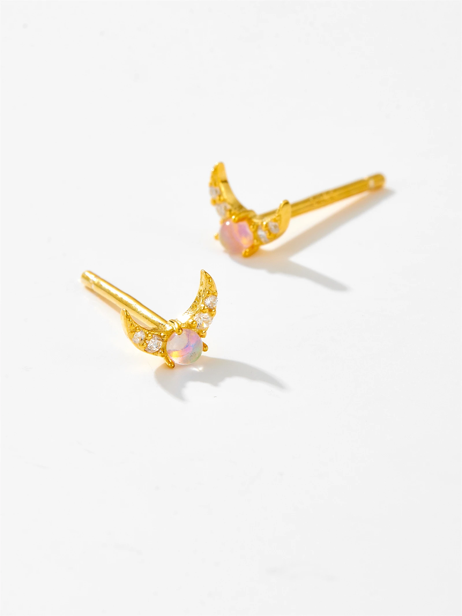 DPLAOPA 100% 925 Sterling Silver Gold Opals Moon Stud Earring Clips Piercing Women Jewelry 2024 Piercing Fine Jewels image 4