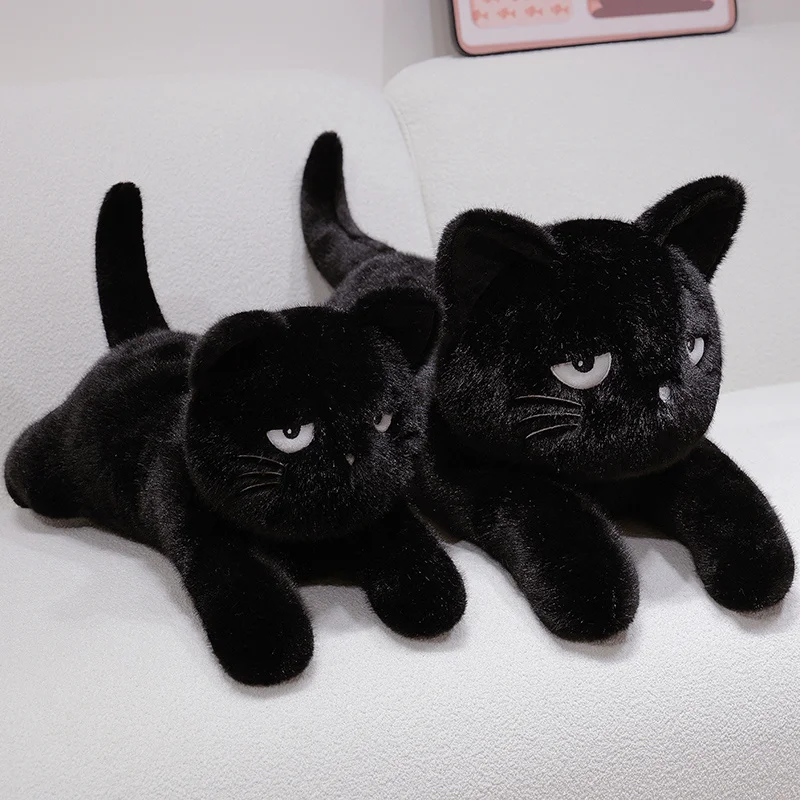 

Новая плюшевая подушка с черным котом 35/60 см, мягкая мягкая подушка для лежачего кота, милый дизайн спящего кота, прекрасная идея подарка на день рождения для кошки Lov