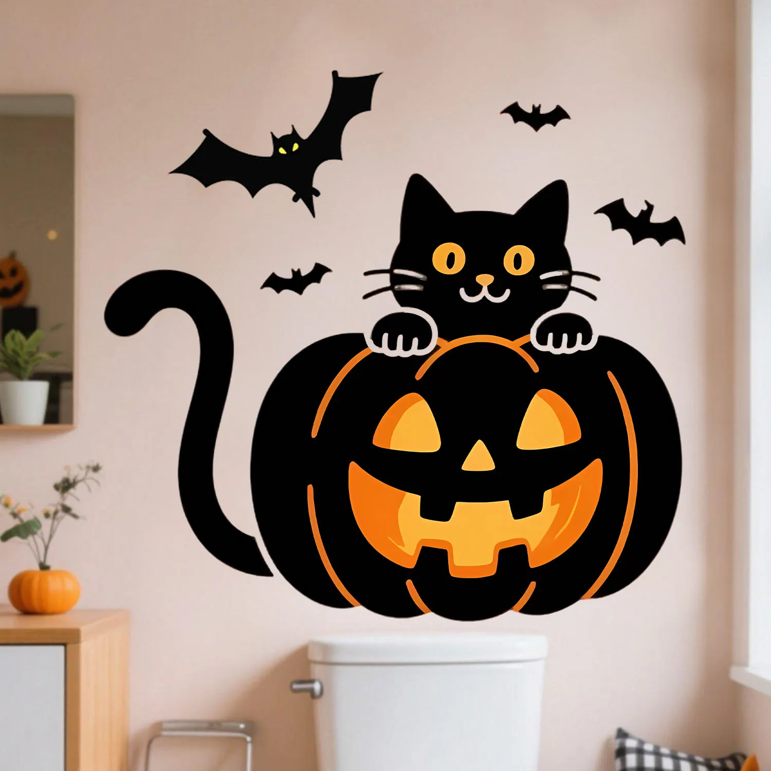 

New Halloween Decorative Stickers Pumpkin Kitten Bat Wall Stickers for Holiday Stickers