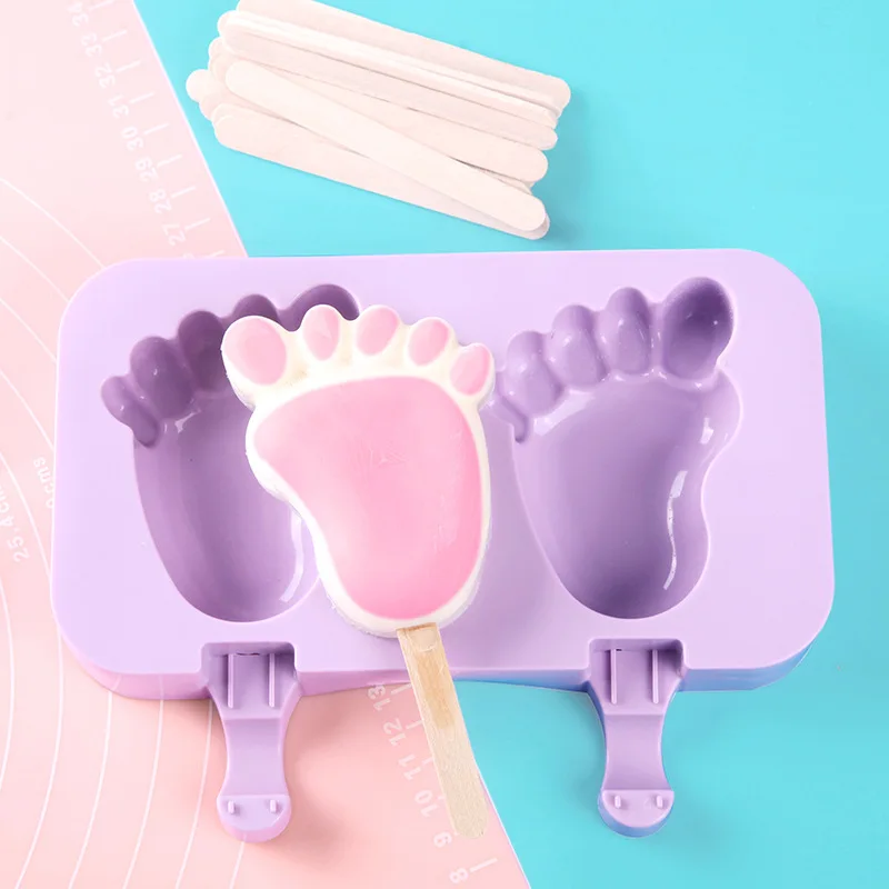 Silicone Ice Cream Mold Popsicle Siamese Molds with Lid DIY Homemade Ice Lolly Mold Cartoon Cute Image Handmade Kitchen Tools