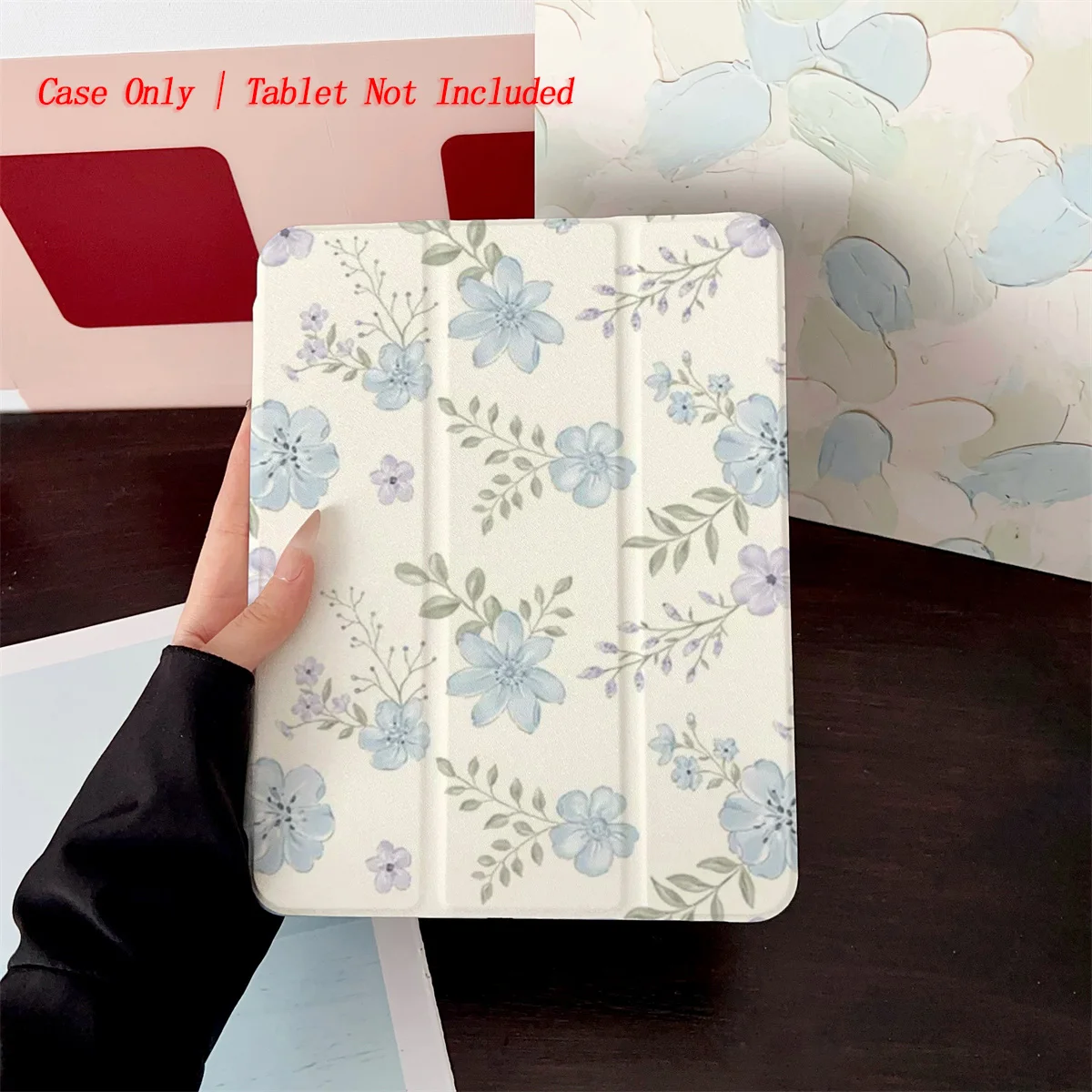 

Gentle Pastel Blue Blossoms&Green Leaves Art Print iPad Cover For Apple iPad 9th/10th Gen Air 3 Pro 12.9 Mini 6 Shockproof Case