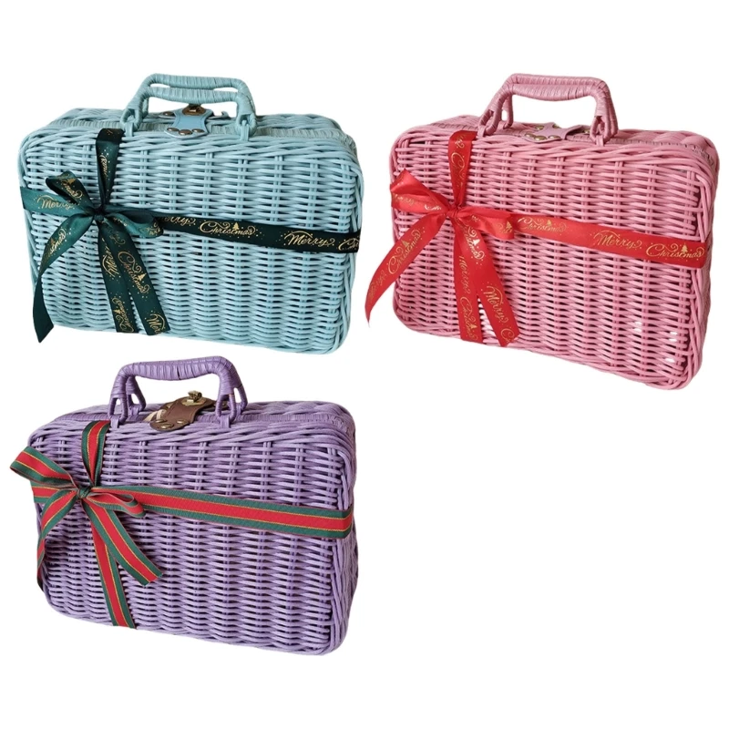 

Stylish Artificial Rattan Handled Case Attractive Faux Rattan Gift Holders Storage Container for Seasonal Home Accent Dropship