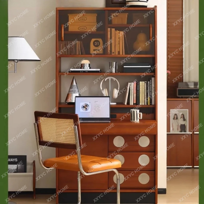 

Ретро-стол-трансформер из массива дерева со встроенным книжным шкафом, письменный стол для дома, компьютерный стол