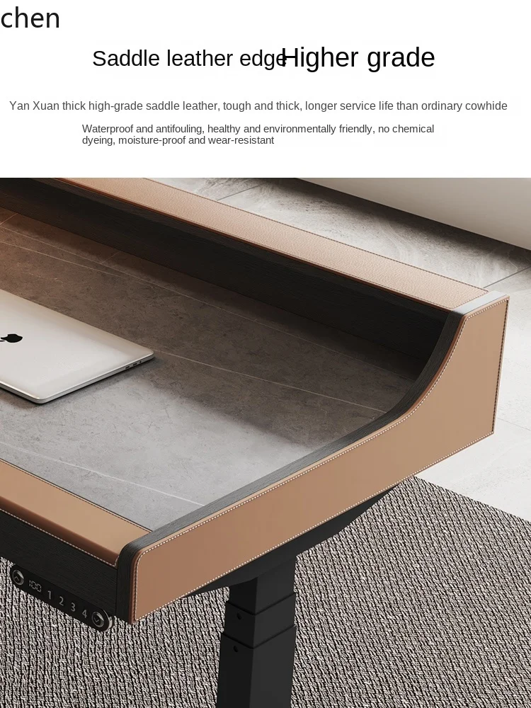 YFY Electric Lifting Stone Plate Desk Light Luxury Modern Study Computer Desk Home