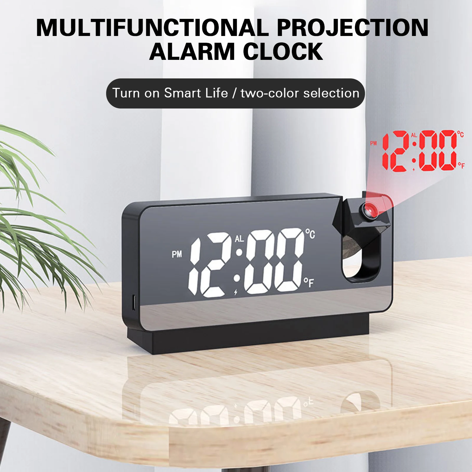 Projection Alarm Clock with LED Digital Large Screen Temperature Date Display Silent Clear Projection Thermometer CLH@8