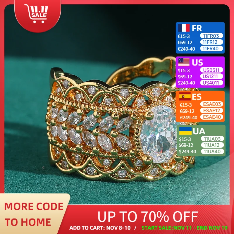 

Vintage Large Cubic Zirconia Ring For Woman Wedding Engagement Gold Color Open Luxury Dubai Jewelry Accessories Trends 2025 New