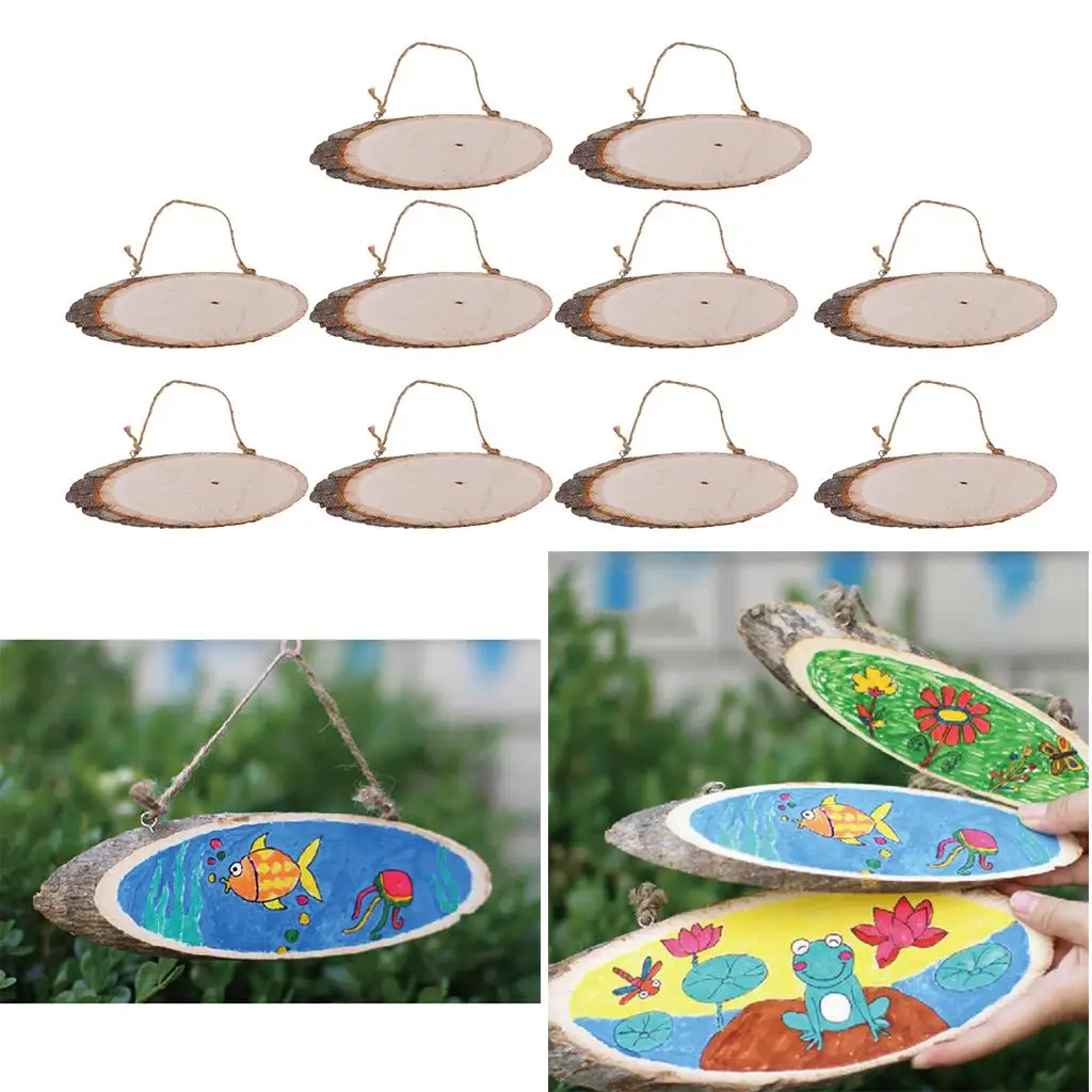 

10x Rustic Log Wood Slices Wooden Tags Plaque for DIY Craft