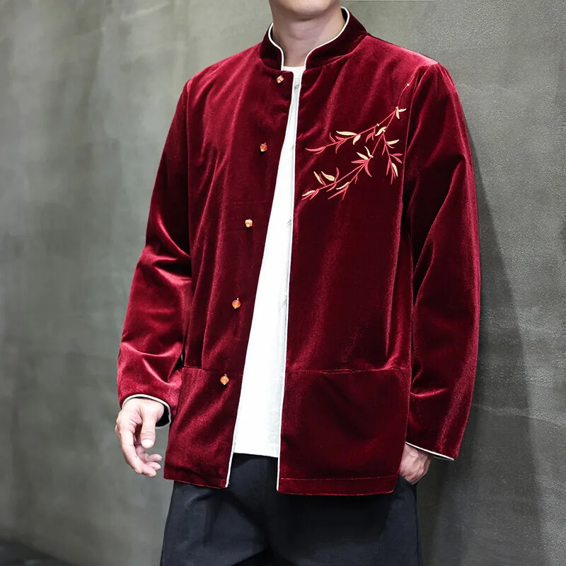 

Retro Artistic Gold Velvet Long Sve Men's Jaet Embroidered Tang Suit Large Size Fairy Spirit Martial Arts Sle Outerwear