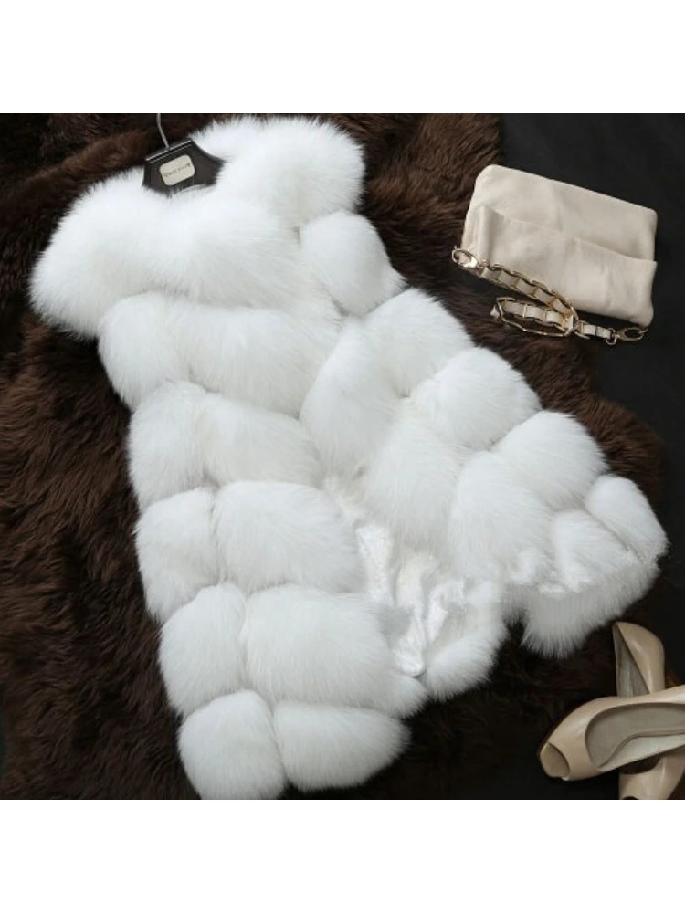 

French Romantic Fluffy Soft Square Faux Fur Patchwork Solid Color Comfortable Simple Fashionable Loose Winter Long Vest Jacket