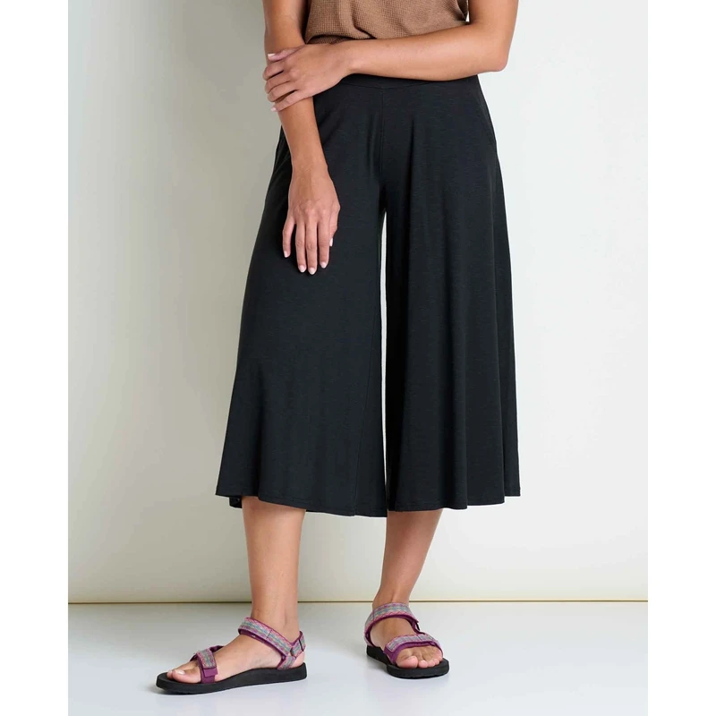 Women's Cleanfit Wide Leg Capri Pants Solid Color Loose Fit Elastic High Waist Cropped Trousers for Yoga, Workout , Going Out