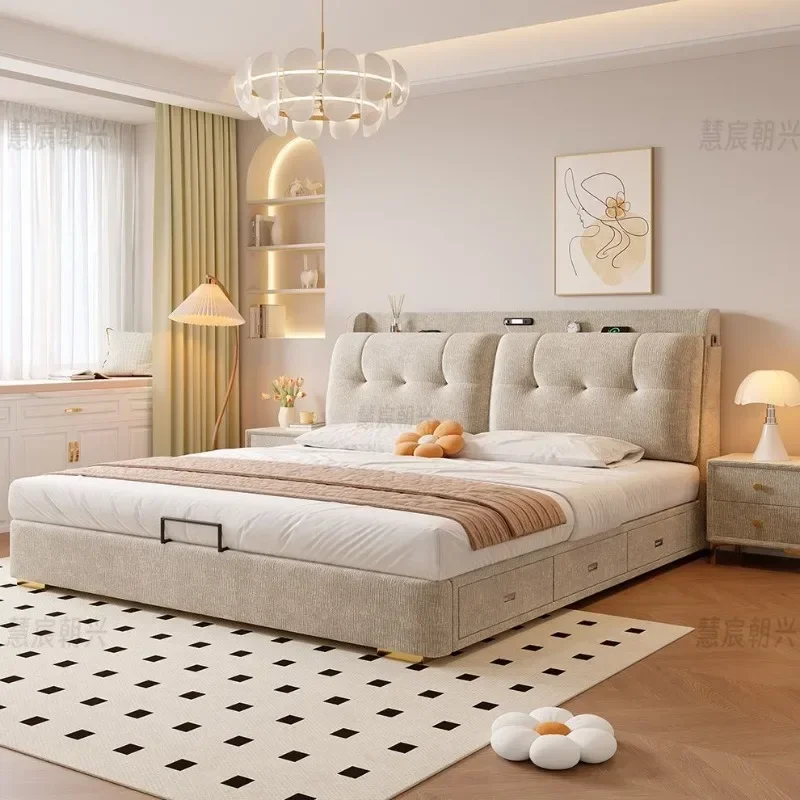 Frame Nordic Fancy Bed Minimalist Sleeping King Queen Size Bed 180x200cm Upholstered Full Size Luxury Home Bedroom Furniture