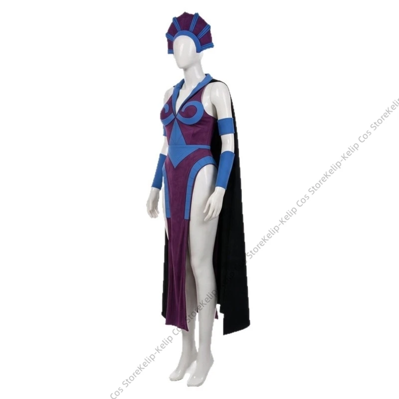 Disfraz de Cosplay de Evil-Lyn, Conjunto Completo de Bruja Malvada, Traje de Villana Morado y Azul con Capa, para Halloween, Carnaval, Comic Con y Juego de Roles