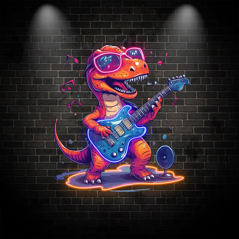 Guitar Dinosaur Neon Sign, Dinosaur Neon Art Wall Art, Dinosaur Lover Birthday Gift, Music Room Decor, Kids Room Night Light