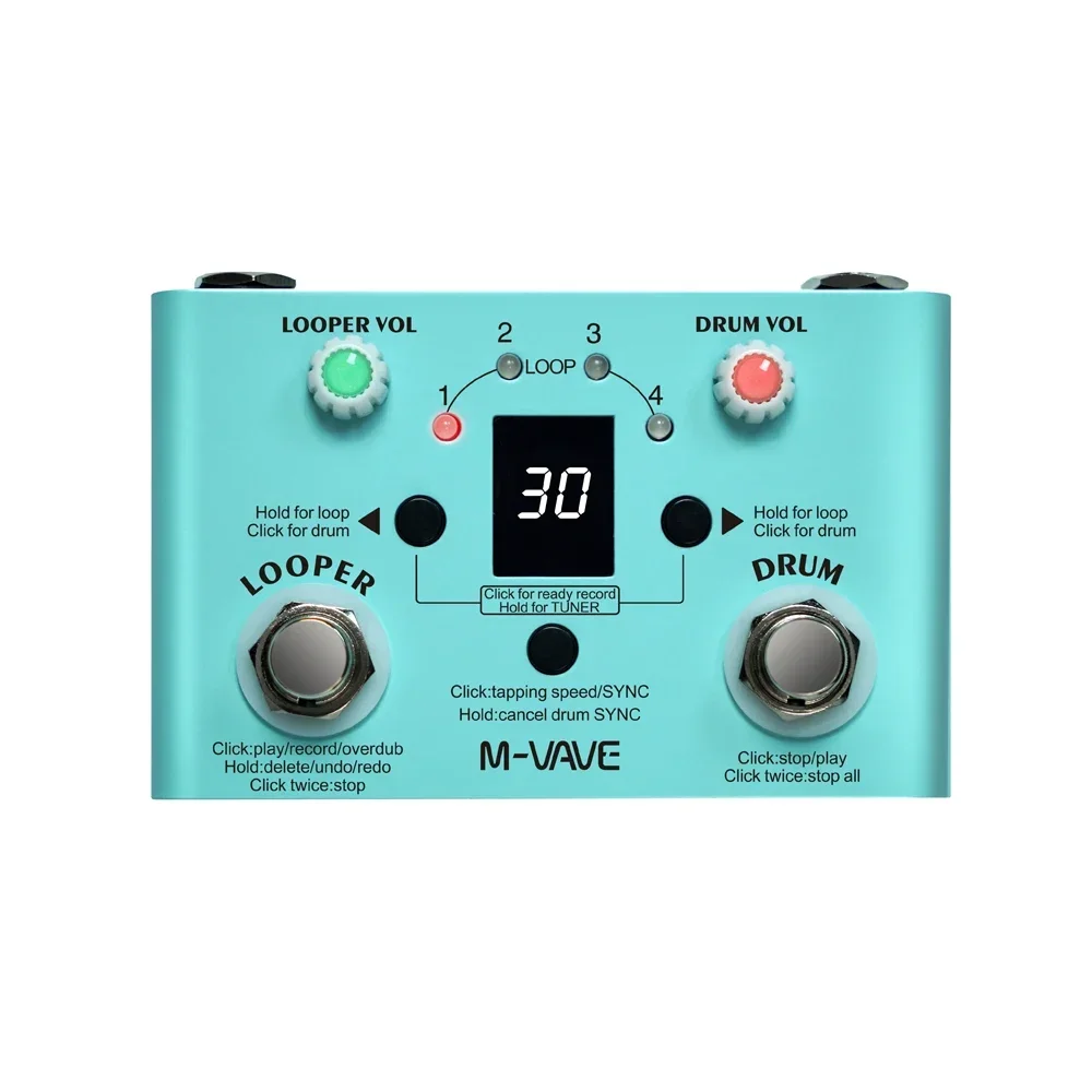 M-vave Black Lost Tempo V2 Drum Machines & Looper Pedal Built-in 30 Drums 11 Mins Recoding Time High Precision Tuner