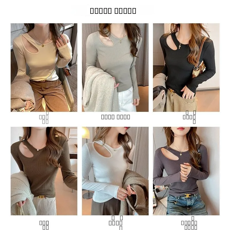 

Women's Hollow out Long Sve irt with Inner Simple Sle Lace Snowflake Top Full Sve Autumn Faion Ladies' Clothing