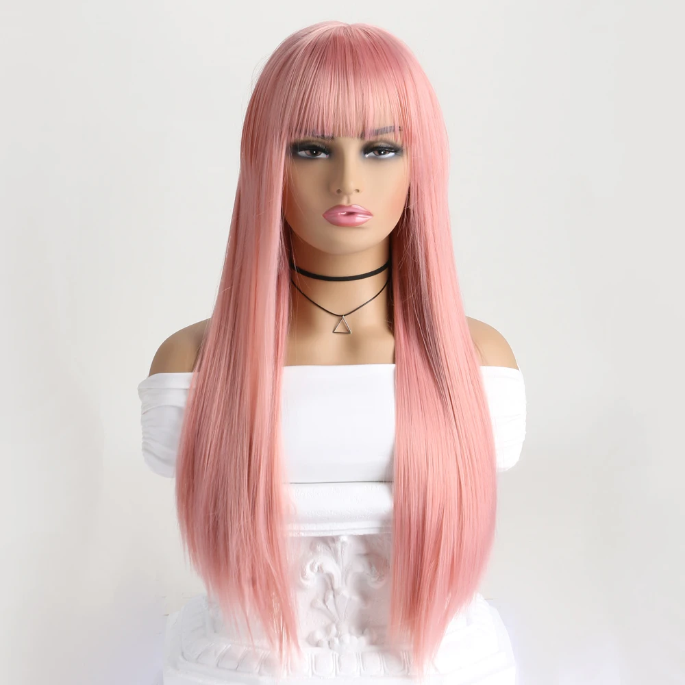 26-inch synthetic wig long straight hair cosplay Halloween costume everyday wig high-temperature hair accessory image 5