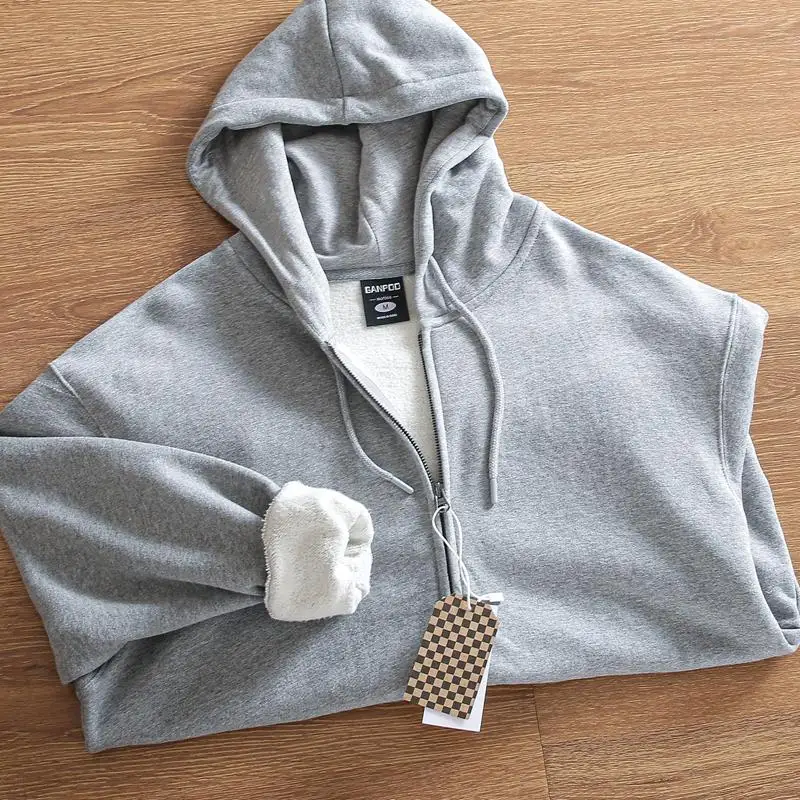 

Waed Pure Cotton Fce Lined Loose Fit Zipper Hoodie Jaet Men's Autumn Winter Warm Windproof Casual Faion Urban Sle