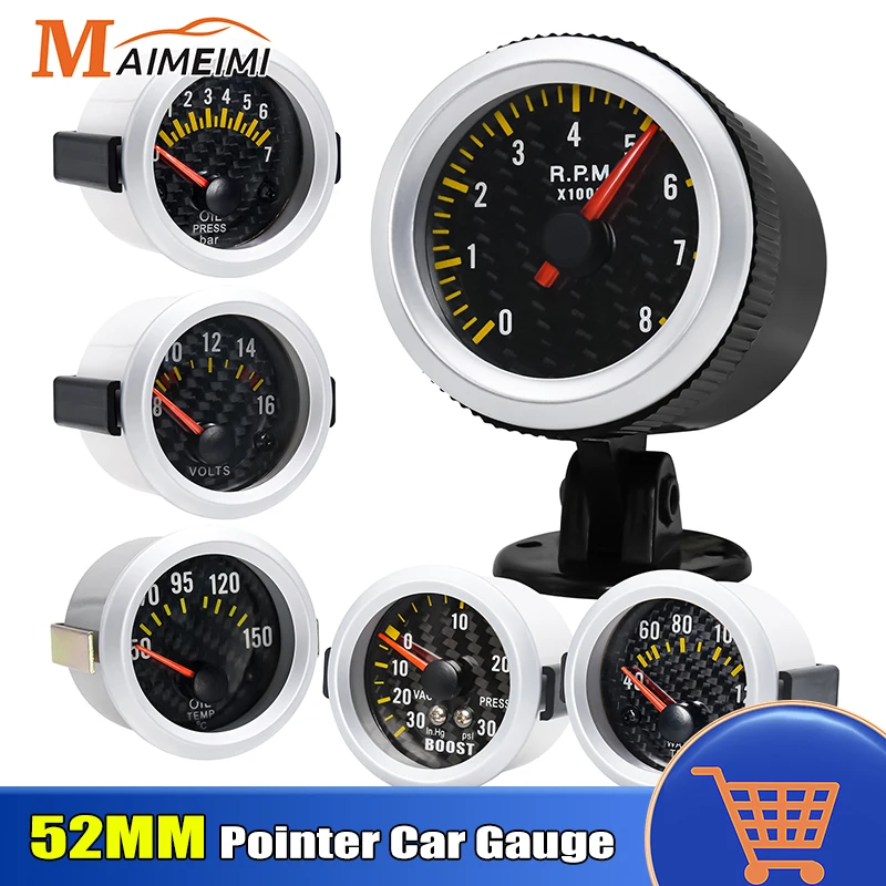 

2" 52mm Auto Car Modification Pointer Tachometer RPM Boost Water Temp Oil Temperature Meter Pressure Voltage Gauge Instrument
