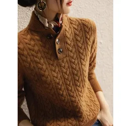Knitted cardigan coat 2024 autumn and winter new European high-grade women's thick stand collar bottom sweater