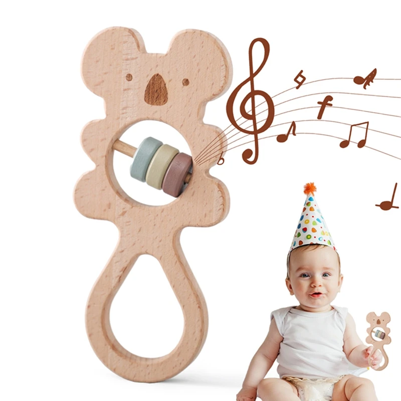 

Baby Wooden Rattle Toys 0 12 Months Sensory Toys for Baby Montessori Baby stroller Cartoon Koala Hand Bell Infant Wooden Teether