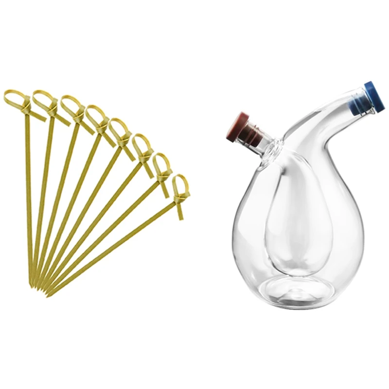 1X Kitchen Two-In-One Oil Dispenser Design Vinegar Cruet Olive Bottle & 300X Knotted Bamboo Skewers Cocktail Sticks CNIM Hot