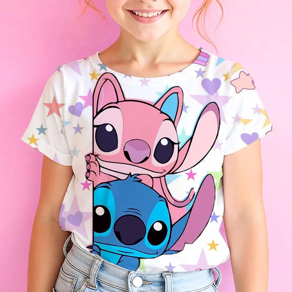 

Детская футболка с короткими рукавами Disney Stitch, детские футболки на день рождения, рубашка с круглым вырезом для девочек, летняя повседневная одежда для мальчиков, повседневные футболки