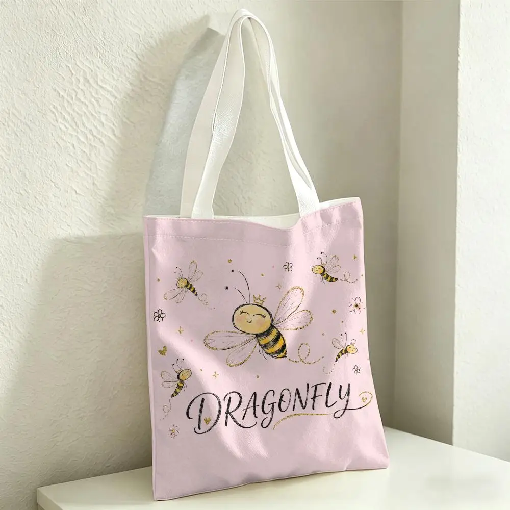 Cute Simplicity Cartoon Bee Ins Storage Bags Canvas Tote Bag Women Large Capacity Reusable Eco Shopping Bag Shoulder Handbag