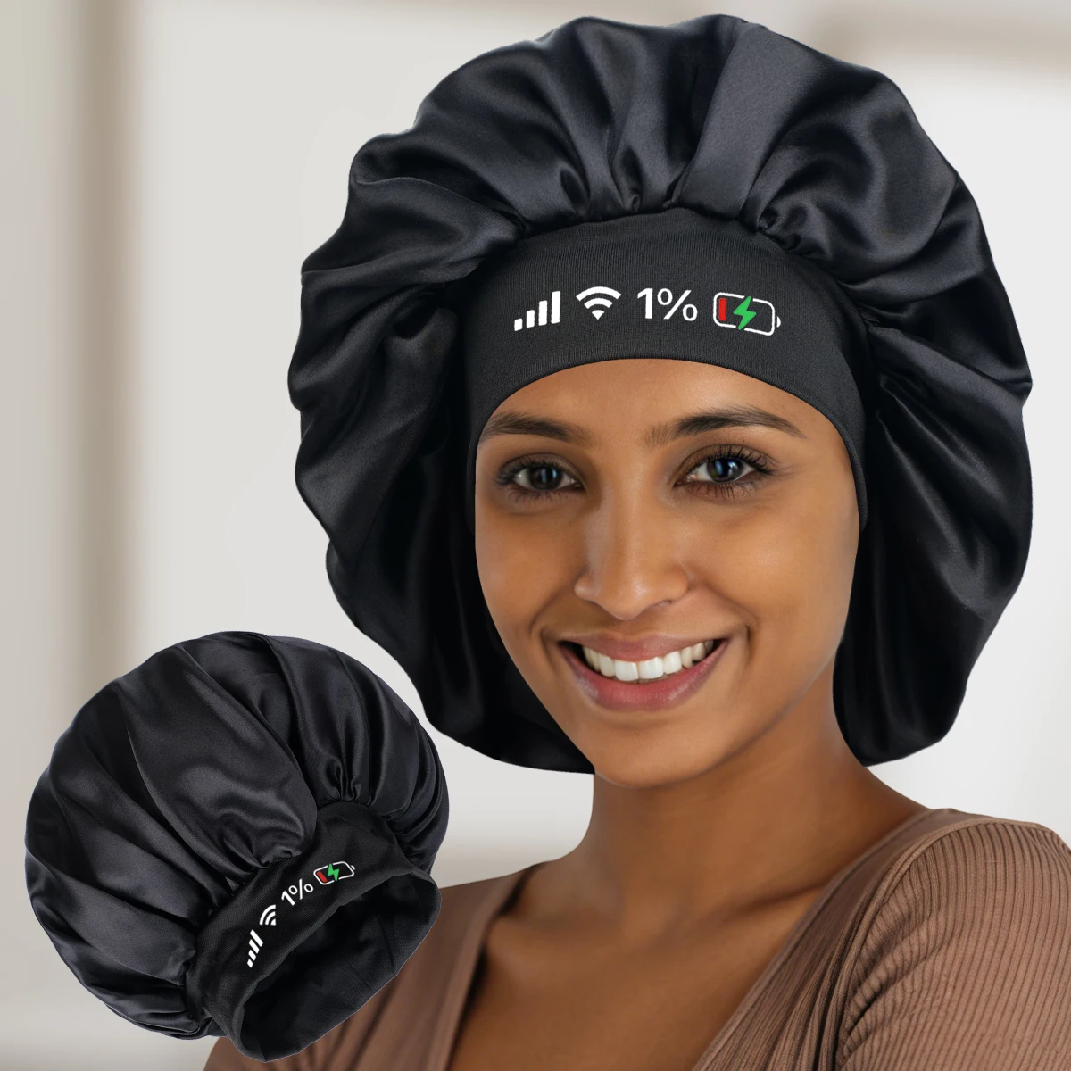 Satin Sleeping Cap for Women, Wide Elastic Band Bonnet, Soft & Breathable, Ideal for Curly Hair