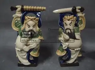 Decoration of Chinese  statue,A Pair Samurai guard god Statue Ceramic Figure---Shiwan Kiln porcelain